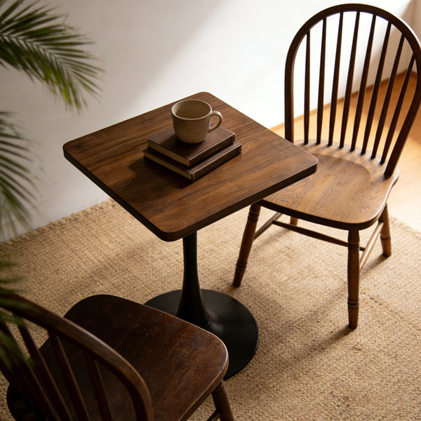 English Elm Square Tulip Pedestal Bistro Table Mid Century Walnut Finish Compact Dining for Two W2641P460037