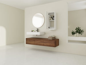 English Elm 60 Inch Wall-Mounted Bathroom Vanity Set With Resin Sink, Soft-Close Drawers, And Side Cabinet Space W999S00284