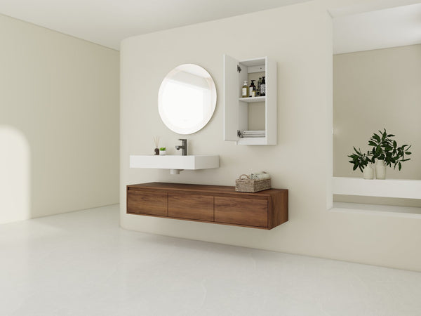 English Elm 60 Inch Wall-Mounted Bathroom Vanity Set With Resin Sink, Soft-Close Drawers, And Side Cabinet Space W999S00284