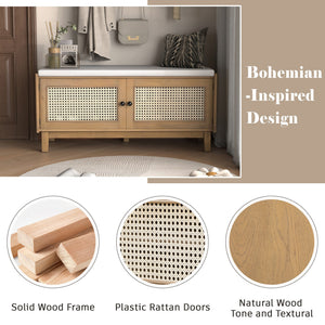 English Elm Trexm Bohemian Rattan Storage Bench Cushioned Seat Shoe Cabinet for Entryway N715P308012D