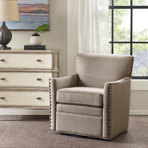 JLA Home Madison Park - Herringbone Swivel Chair with Herringbone Texture, Copper Nailhead Trim, 360° Rotation & Solid Wood Frame MP103-0238