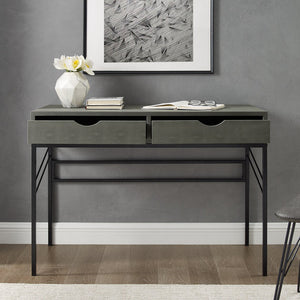 English Elm Walker Edison - Contemporary Faux Shagreen Writing Desk with 2 Drawers, Lined Interiors & Angled Metal Accents Grey 49 L x 24.5 W x 14 H B185P244129