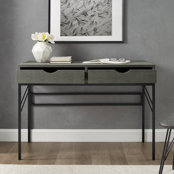 English Elm Walker Edison - Contemporary Faux Shagreen Writing Desk with 2 Drawers, Lined Interiors & Angled Metal Accents Grey 49 L x 24.5 W x 14 H B185P244129