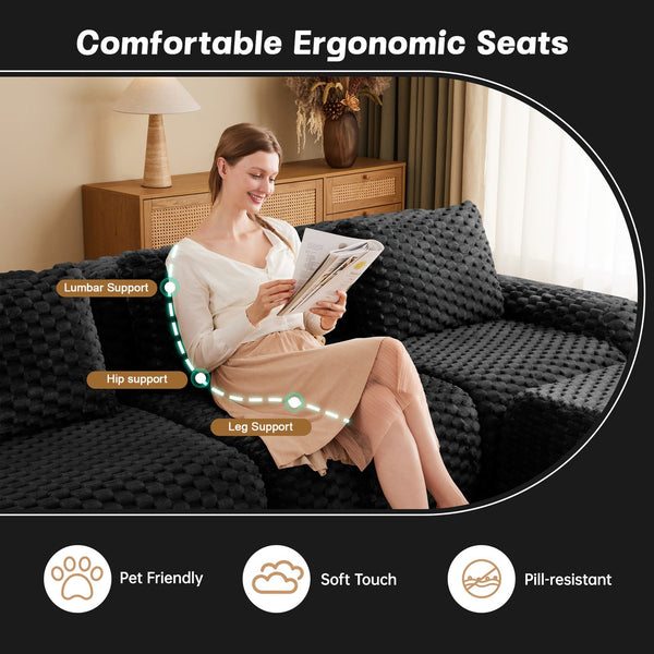 English Elm 114" Modular L-shaped Sectional Sofa Flannelette Fabric Deep Seat Ottoman Living Room W714S01533