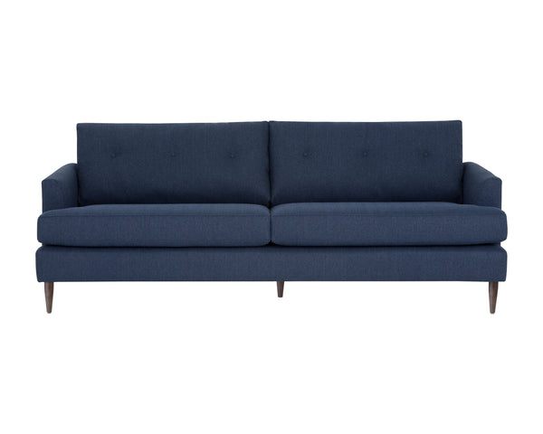 Sunpan Laurel Sofa - Sustainable Mid-Century Modern Design with Recycled Fabric and Walnut Wood Legs Liv Indigo