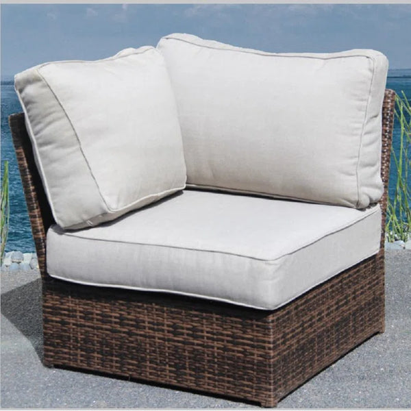 English Elm Shick Espresso Wicker Corner Wedge Patio Chair with Thick Removable Olefin Cushions, Weatherproof B120P205626