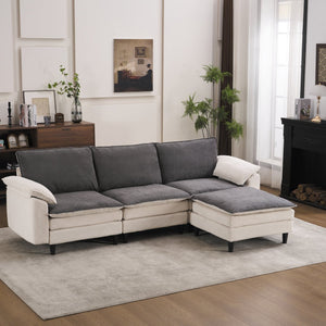 English Elm 100.39" Chenille Cloud Sectional Modular L Shape Deep Seat Sofa with Ottoman W5029S00002