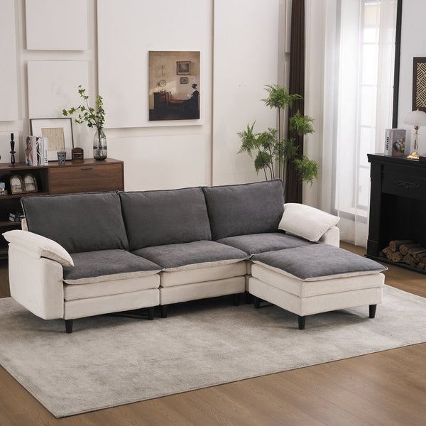 English Elm 100.39" Chenille Cloud Sectional Modular L Shape Deep Seat Sofa with Ottoman W5029S00002
