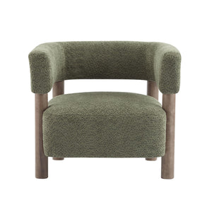English Elm Christopher Knight Home® - Boucle Plush Bouclé Accent Chair with Rubber Wood Frame, Spring Bag Cushion for Cozy Support Olive Green,Walnut 30.75 L x 28.9 W x 19.25 H N776P268327G
