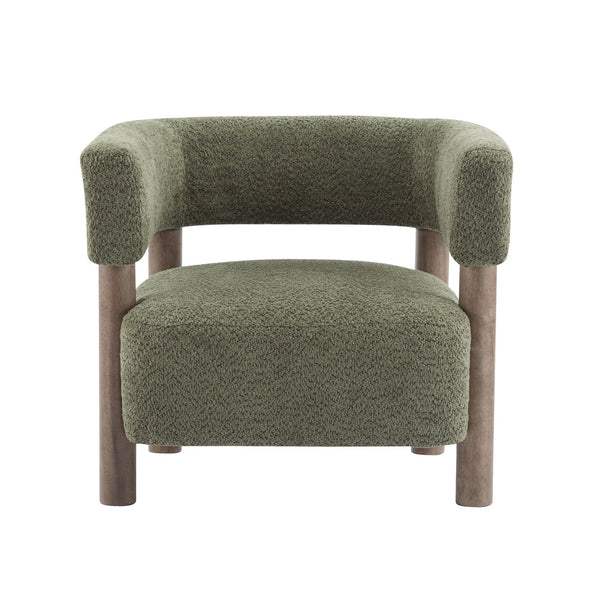 English Elm Christopher Knight Home® - Boucle Plush Bouclé Accent Chair with Rubber Wood Frame, Spring Bag Cushion for Cozy Support Olive Green,Walnut 30.75 L x 28.9 W x 19.25 H N776P268327G