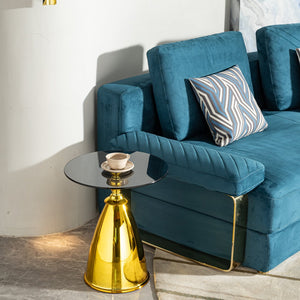 English Elm Living Room Stylish Gold Frame Side Table With Grey Tempered Glass Top - Perfect For Small Spaces W2723P262932