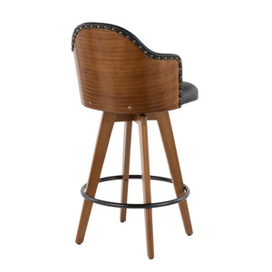 English Elm Contemporary High Back Upholstered Barstool Set with Black Steel Frame for Kitchen B202P222357