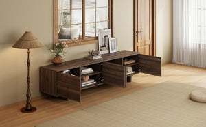 English Elm 78 Inch Low Profile Media Console with Pine Legs Soft Close Doors for Living Room N710P429519Q