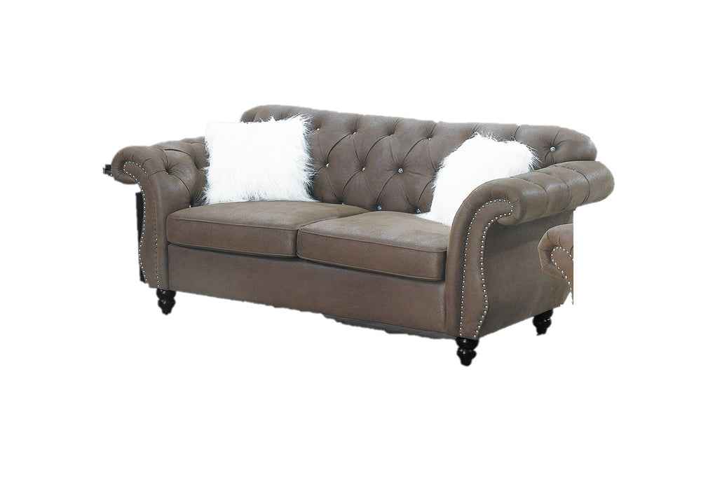 English Elm Dark Breathable Leatherette Loveseat with Crystal Tufting & Silver Nailhead Trim, Elegant 2-Seater Sofa 77"L B011S01833