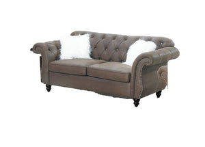 English Elm Dark Breathable Leatherette Loveseat with Crystal Tufting & Silver Nailhead Trim, Elegant 2-Seater Sofa 77"L B011S01833