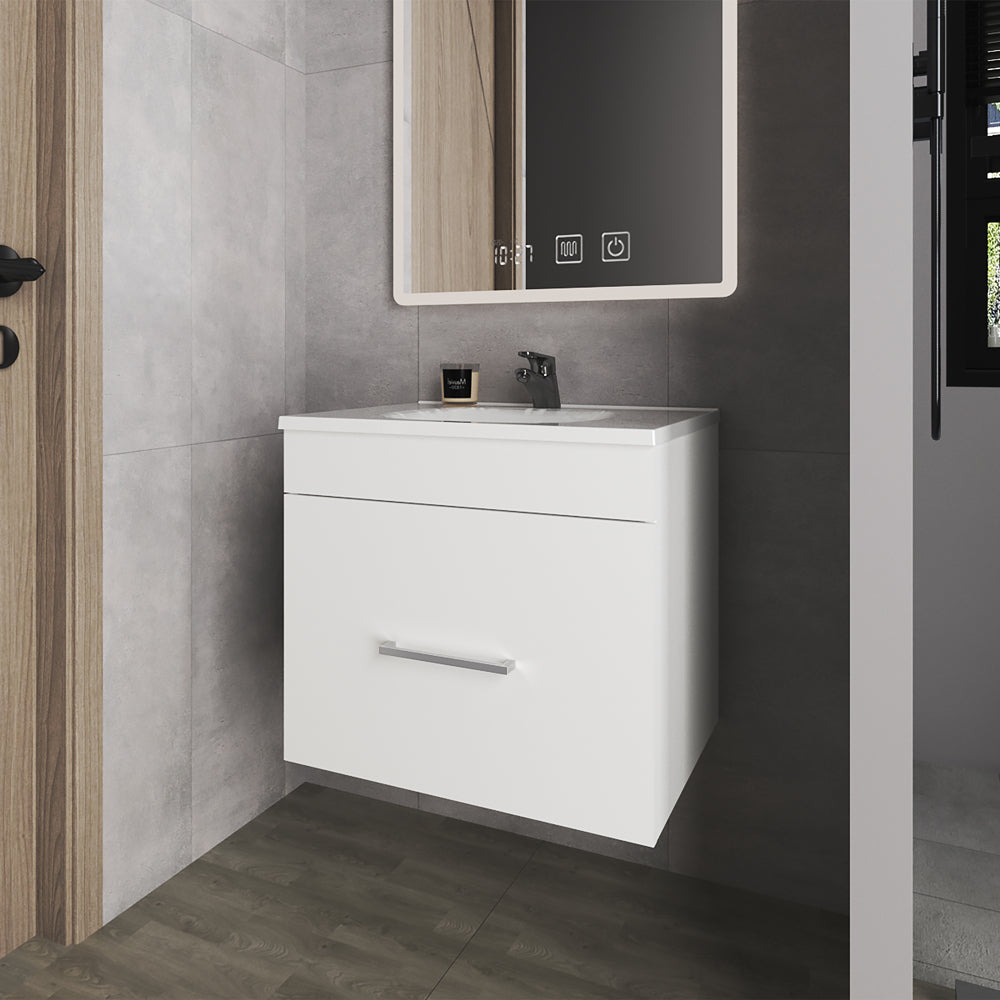 English Elm Colville Floating Wall Mount Vanity Cabinet Matte Finish Modern Bathroom Storage White B092P439917