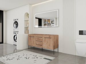 English Elm 60" Freestanding Bathroom Vanity with Soft-close Doors and Three Drawer Storage W999P405133