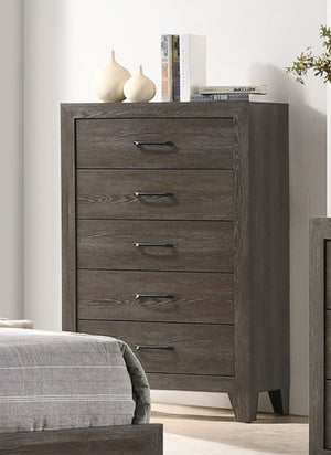 English Elm 1pc Contemporary Tall Chest with Faux Marble Top and Four Drawers for Elegant Bedroom Storage Brown 35.04 L x 19.29 W x 47.53 H B2741P334810