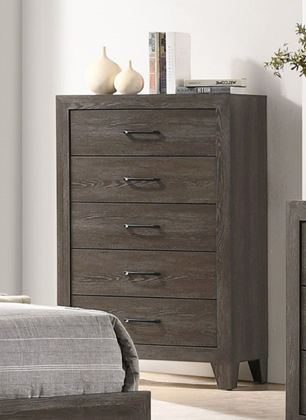 English Elm 1pc Contemporary Tall Chest with Faux Marble Top and Four Drawers for Elegant Bedroom Storage Brown 35.04 L x 19.29 W x 47.53 H B2741P334810