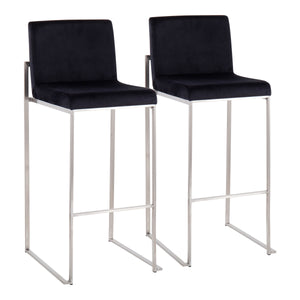 English Elm Fuji High Back Barstool Set Of 2 In Luxurious Black Velvet & Sleek Stainless Steel Frame For Modern Style B202P222194
