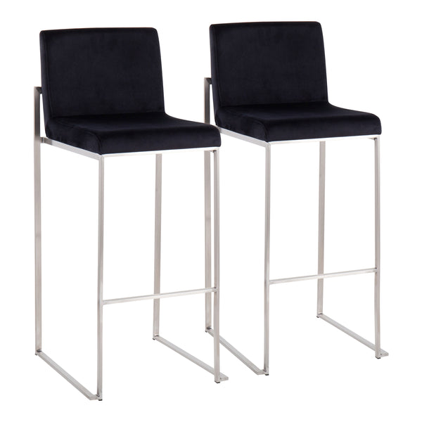 English Elm Fuji High Back Barstool Set Of 2 In Luxurious Black Velvet & Sleek Stainless Steel Frame For Modern Style B202P222194