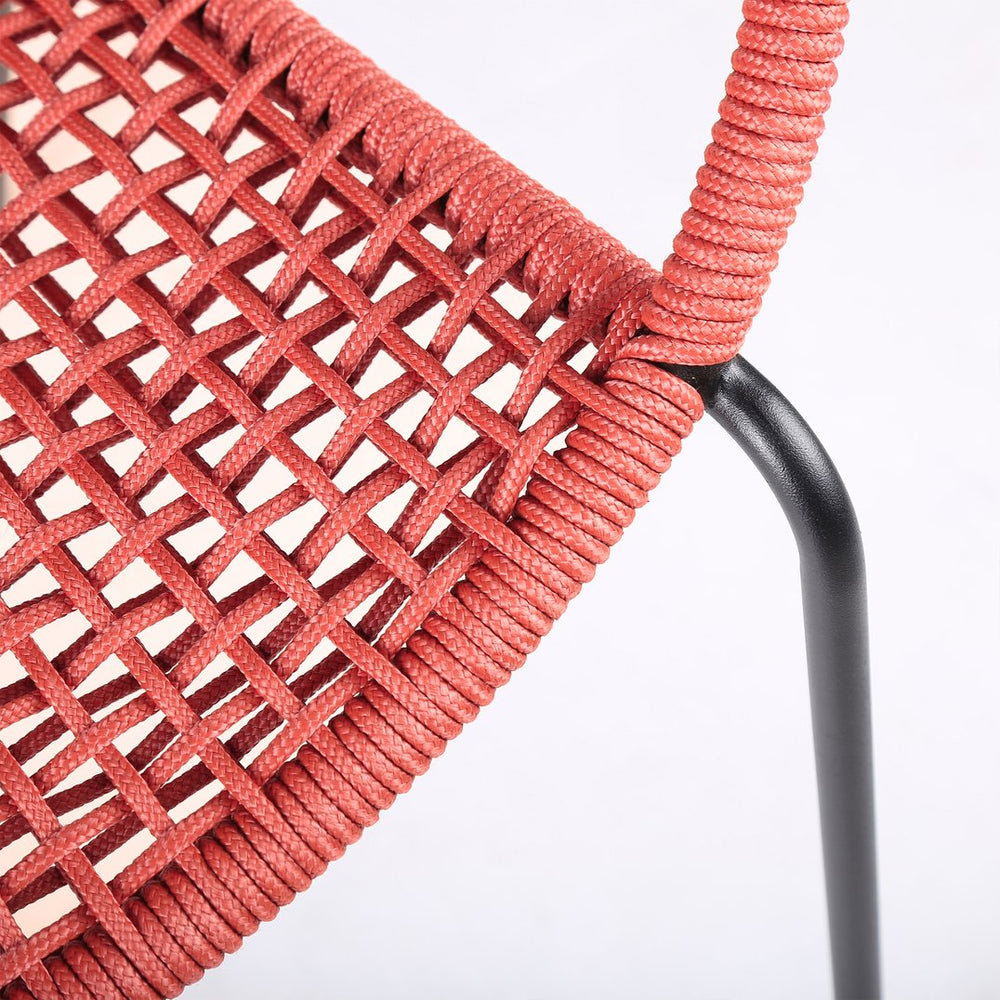 English Elm Quilla Brick Red Stackable Steel Dining Chair Set of 2 — Woven Rope, Weatherproof, No Assembly, 250 lb Capacity B2736P354317