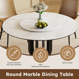 English Elm 59" Round Sintered Stone Dining Table With Lazy Susan - Durable, Modern Design For 8 Guests! W2699S00039