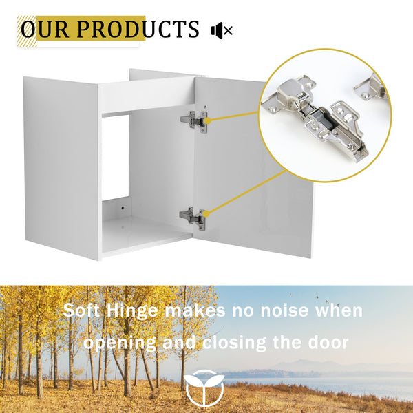 English Elm 18'' Floating Wall-Mounted Bathroom Vanity with Ceramic Sink, Soft-Close Door & Space-Saving Design Glossy White W999P236348