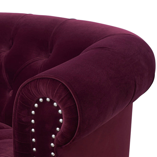 English Elm La Rosa Victorian Chesterfield Sofa Tufted Velvet with Nailhead Trim Formal Seating Burgundy B2719P238186