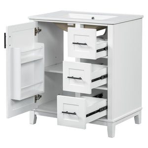 English Elm 30-inch Modern Bathroom Vanity with Ceramic Basin, Rubberwood Frame, Soft-Close Drawers & Organized Storage White N729P290689K
