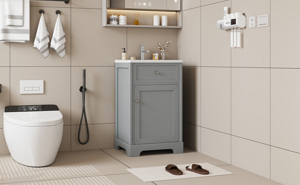 English Elm 20" Modern Bathroom Vanity With Ceramic Sink, Soft-Close Door, Adjustable Shelf, Grey Finish N725P351848E