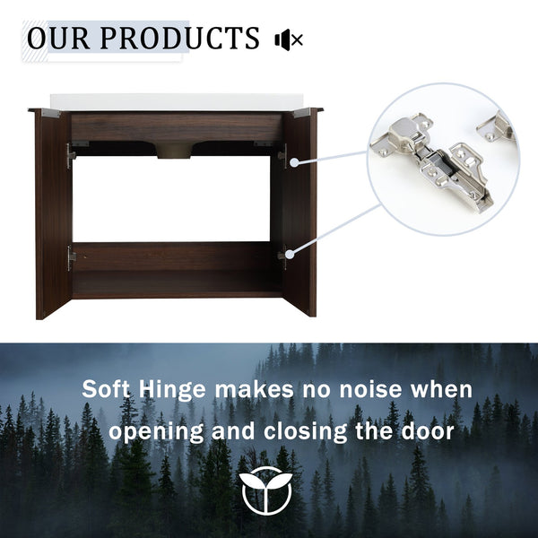 English Elm 48 Inch Wall Mounted Bathroom Vanity with Resin Sink, Soft-Close Doors, Metal Handles, Storage—Durable Eco Plywood California Walnut W999S00185