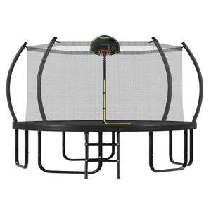 English Elm 14ft Round Outdoor Trampoline Galvanized Steel Frame Safety Net Basketball Hoop N739S000014B