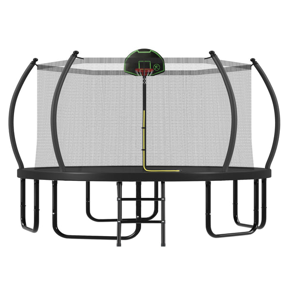 English Elm 14ft Round Outdoor Trampoline Galvanized Steel Frame Safety Net Basketball Hoop N739S000014B