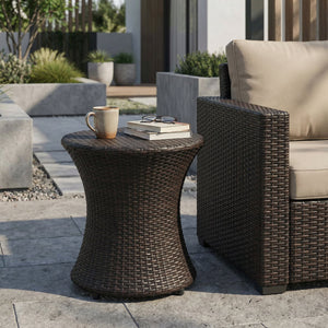 English Elm 19" Kono Hourglass Wicker Side Table Pe Rattan Sculptural Accent for Patio or Living Room Brown Multi N773P362078B