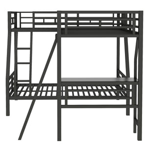 English Elm Twin Triple Bunk Bed with Loft, Desk & Shelf — Metal Black L-Shaped Sleep/Study Space, No Box SpringNeeded SM000606AAB