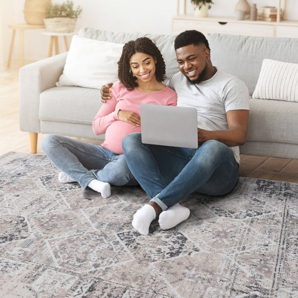 English Elm Payas Traditional 8X10 Area Rug In Cream & Anthracite – Durable, Soft, Kid & Pet-Friendly Design! B189P183617-GIGA