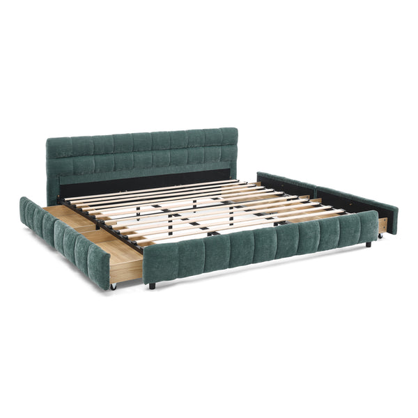 English Elm California King Upholstered Bed Frame With Plush Chenille Fabric, Storage Drawers & Modern Design W487P311314