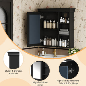 English Elm 30'' Wall-Mounted Medicine Cabinet with Mirror and Adjustable Shelves, Modern MDF Storage Organizer Black N710P209425B