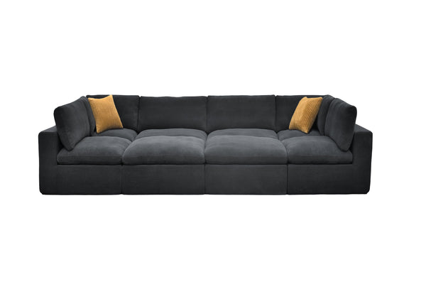 English Elm Coffee Bean Textured Upholstery Modular Sectional Low Profile Sofa with Toss Pillows Dark Gray B2748S00082