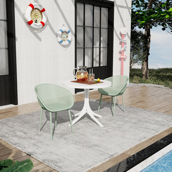 English Elm Summer Outdoor Bistro Set Uv Resistant Polypropylene Slatted Chairs and Round Patio Table Pale Green,White W3450S00021