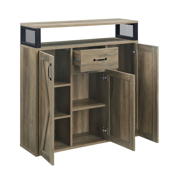 English Elm Abiram Rustic Oak Finish Server with 15-Bottle Wine Rack, Cup Holder, 3 Drawers & Adjustable Shelves B2726P256329