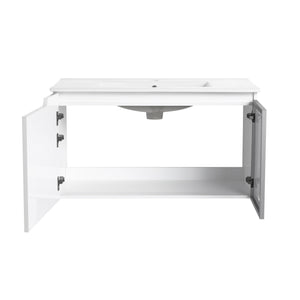 English Elm 36" Freestanding Bathroom Vanity Plywood Base Resin Sink Soft Close Storage W999S00525