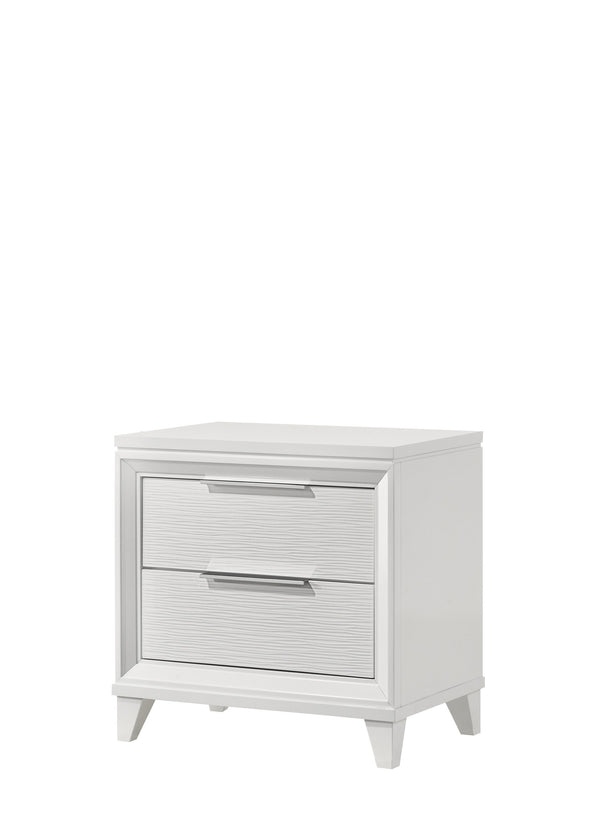 English Elm Contemporary King Bedroom Set with Led Headboard Upholstered Cushion and White Wood Frame B2741S00105