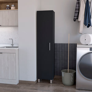 English Elm Lawen Slim Tall Storage Cabinet with Single Door, 3 Broom Hangers, White Wood Finish, Stylish Legs B128P203050