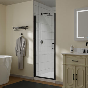 English Elm 30 in Semi-frameless Pivot Shower Door Tempered Glass Matte Black Steel Hardware W637P163758