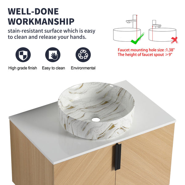 English Elm 30" Stylish Wall-Mounted Bathroom Vanity With Ceramic Sink, Soft-Close Doors & Modern Design W999S00445