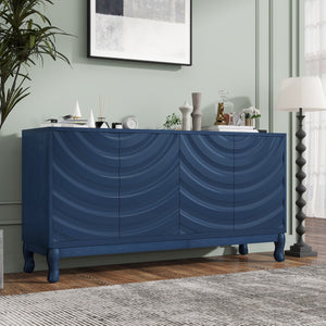English Elm Elegant Navy Blue Sideboard, 4-Door Storage Cabinet with Arched Groove Wavy Doors, Adjustable Shelves W2696P245317