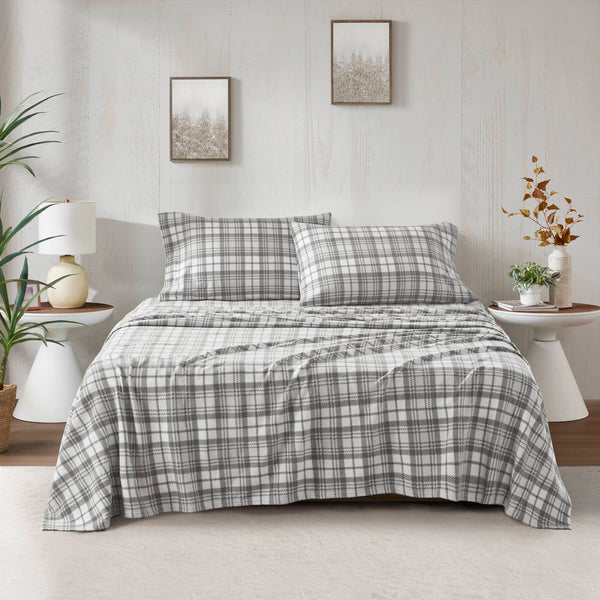 JLA Home True North by Sleep Philosophy - Sheet Micro Fleece Sheet Set — Ultra-Soft, OEKO-TEX Certified, Breathable Warmth, Pill-Resistant Comfort Grey Plaid SHET20-997