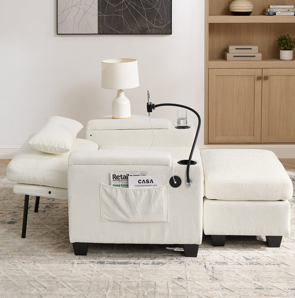 English Elm Single Chenille Manual Recliner with Usb Port Hidden Storage Ottoman and Cup Holders Beige W487P423650